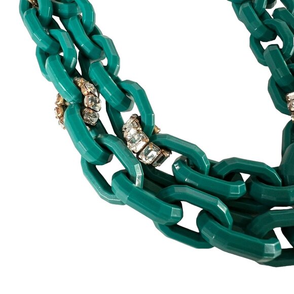 J Crew Vintage Inspired Turquoise Acrylic Chain Link Necklace Rhinestone… - Picture 9 of 11